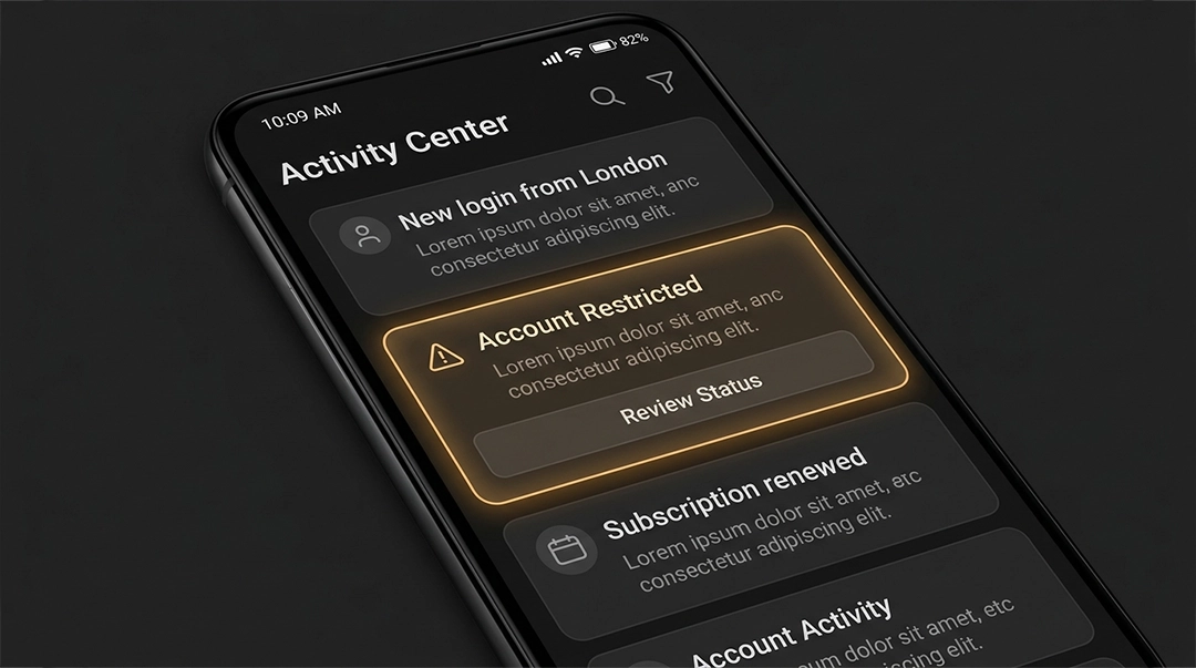 اسکرین‌شات از بخش Activity یا Notifications که پیغام محدودیت را نشان دهد