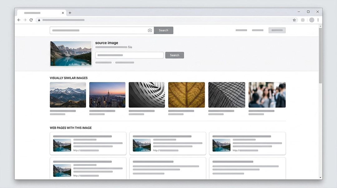 اسکرین‌شات از صفحه نتایج Google Image بعد از آپلود یک عکس