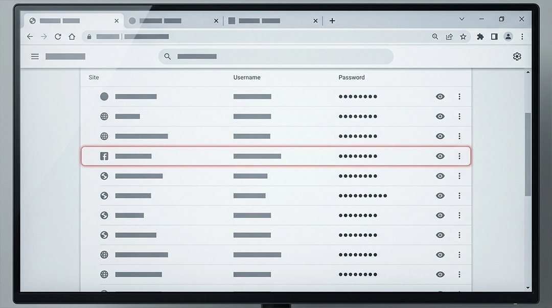 صفحه Settings > Passwords در گوگل کروم که رمز اینستاگرام ذخیره شده را نشان میدهد